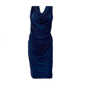 Helmut Lang Navy Blue Draped Jersey Shirt Dress Size S Perfect Condition